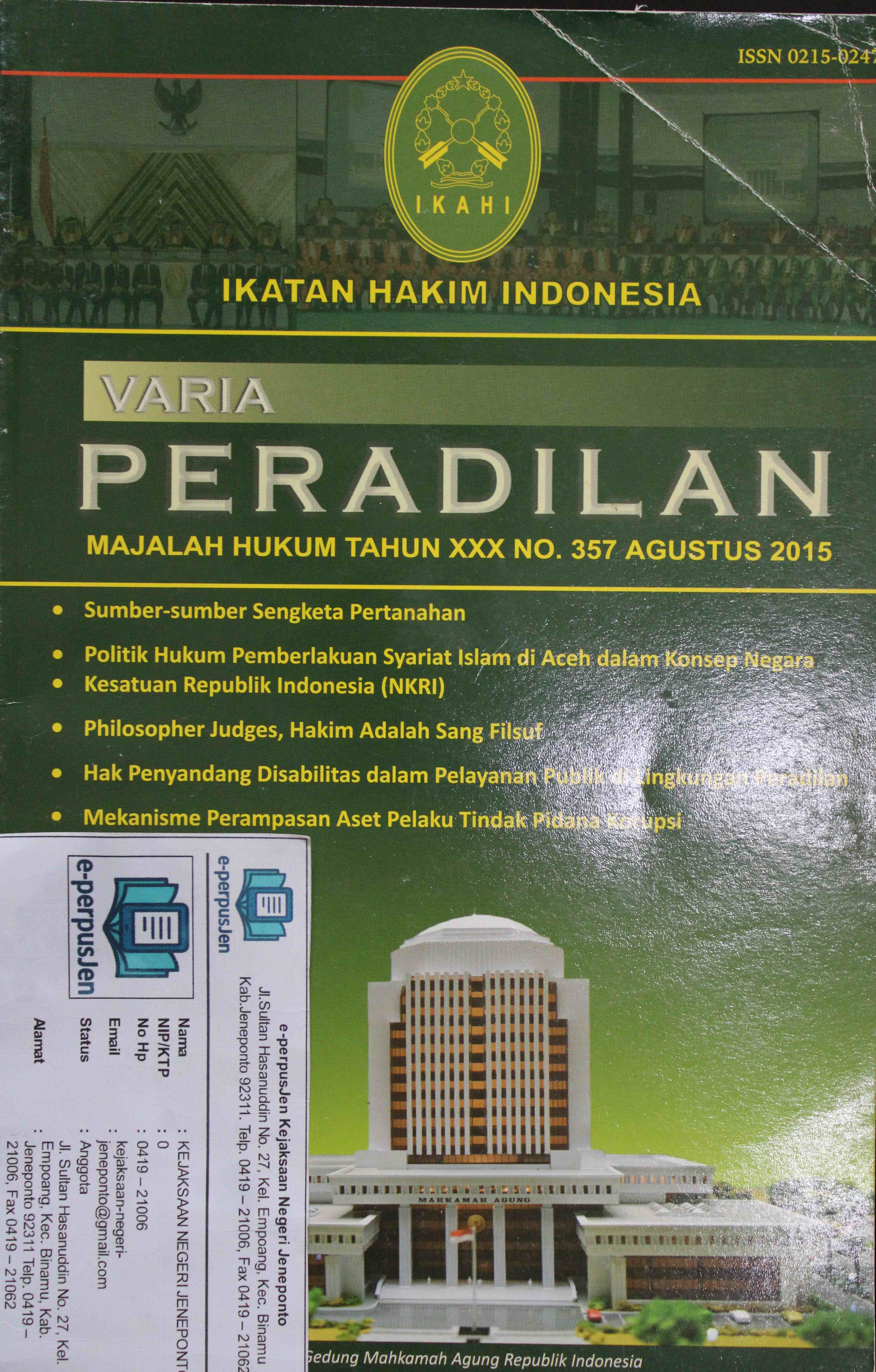 Varia Peradilan Majalah Hukum Tahun XXX No 357 Agustus 2015